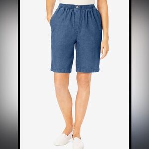 💙 NWOT Woman Within Denim Shorts – Size 14 – Pull-On Elastic Waist 💙